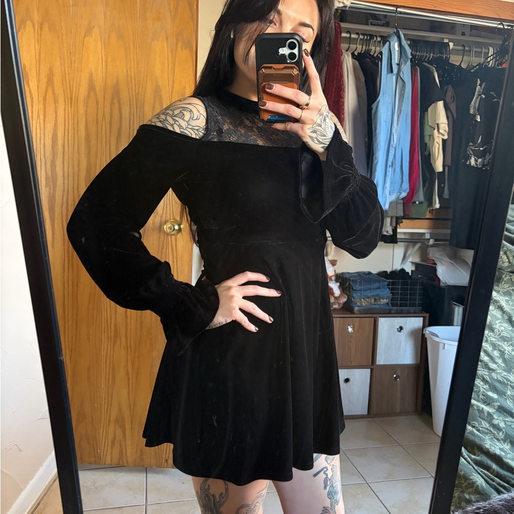Killstar Black Long Sleeve Dress with Lace Detail